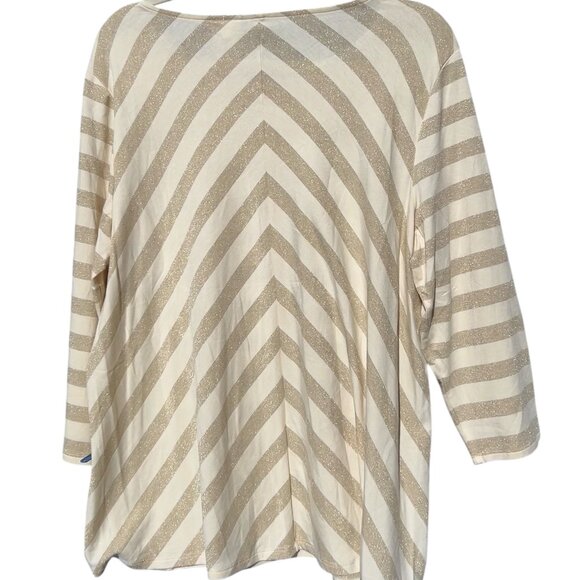 Chico's metallic gold & cream striped knit top, size 2 (like a 12) festive (NWT) - Picture 3 of 12